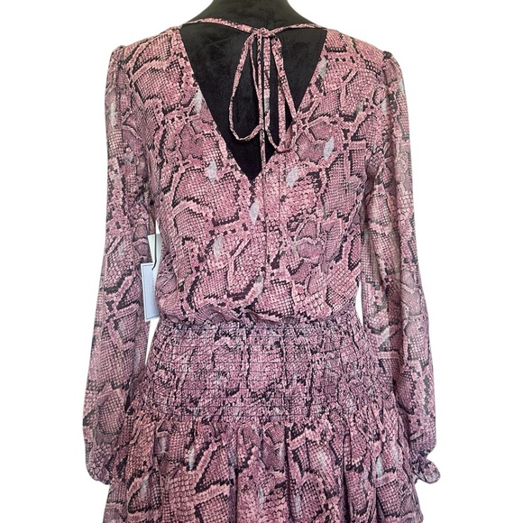 NWT 1. State Woman’s Xs Smocked Waist Snakeskin Print Ruffled V-Neck Dress - Picture 12 of 16